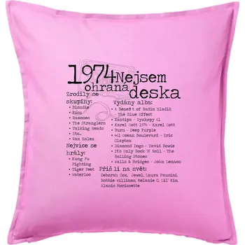 Polštář Nejsem ohraná deska 1974 - Polštář 50x50 - 50x50 - Pouze potah ( Růžová )