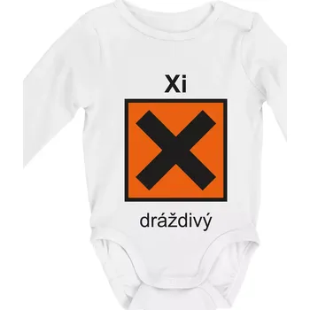 Xi Dráždivý - Výstražná tabulka na tričku - Body kojenecké s dlouhým rukávem - Dlouhý r. do 3 měs ( Bílá )