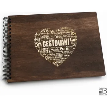 Fotoalbum Dřevěné kroužkové fotoalbum - Love in Travel DK Tmavý ořech Bílý papír 20 listů
