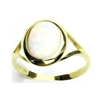 Prsten Zlatý prsten, žluté zlato, bílý syntetický opál - T 1453 (opál 10x8 mm)
