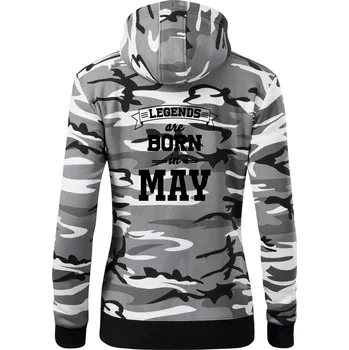 Dámská mikina Legends are born in May - Dámská mikina trendy zipper s kapucí - 2XL ( Šedý maskáč )