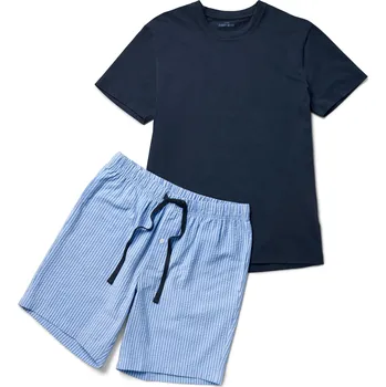 Dámské pyžamo 706624 - Tchibo - Krátká pyžamový set s tkanými kalhotami - pro muže - vel. XXL 60/62 - barva: modrá/s proužky