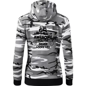 Dámská mikina Užasný řidič je zde! - Dámská mikina trendy zipper s kapucí - 2XL ( Šedý maskáč )