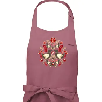 Kuchyňská zástěra Folklór - hnědí ptáčci - Dámská zástěra na vaření - Univerzální velikost ( Starorůžová )