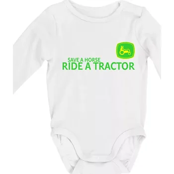Kojenecký body Save horse, ride tractor - Body kojenecké s dlouhým rukávem - Dlouhý r. do 3 měs ( Bílá )