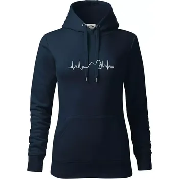 Dámská mikina Shih-tzu ekg obrys - Mikina dámská Cape s kapucí - XS ( Námořní modrá (velmi tmavá - téměř černá) )