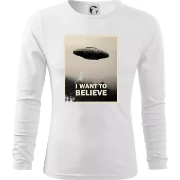 Pánská móda Poster I Want to Believe - Triko s dlouhým rukávem FIT-T long sleeve - M ( Bílá )