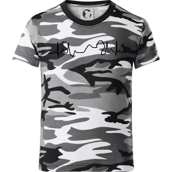 Chlapecké tričko Shih-tzu ekg obrys - Dětské maskáčové triko - 146 cm/10 let ( Šedý maskáč )