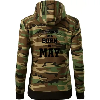 Dámská mikina Legends are born in May - Dámská mikina trendy zipper s kapucí - S ( Hnědý maskáč )