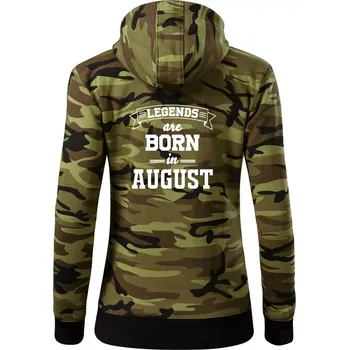 Dámská mikina Legends are born in August - Dámská mikina trendy zipper s kapucí - 2XL ( Zelený maskáč )