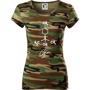 Dámské tričko Barová chemie - gin - Dámské maskáčové triko - 2XL ( Hnědý maskáč )