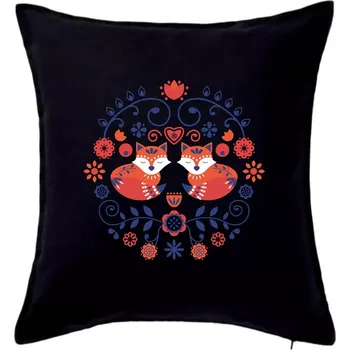 Polštář Folklor - dvě lišky - Polštář 50x50 - 50x50 - Pouze potah ( Černá )