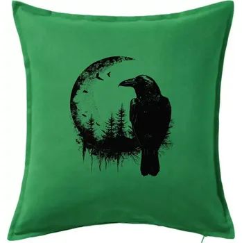 Polštář Vrána a měsíc - Polštář 50x50 - 50x50 - Včetně výplně ( Středně zelená )