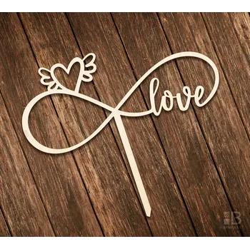 Svatební dekorace Dřevěný dortový zápich - Heart infinity 150mm