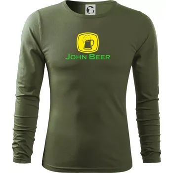 Pánské oblečení John Beer - Pivo - Triko s dlouhým rukávem FIT-T long sleeve - S ( Khaki )