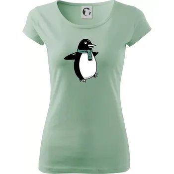 Dámské tričko Tučňák se zelenou šálou - Dámské triko Pure - XS ( Sage )