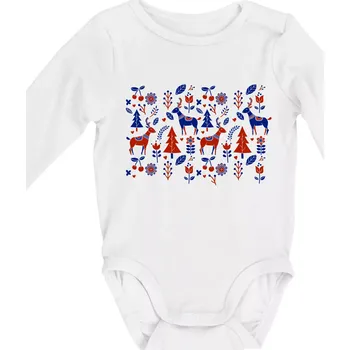 Folklór - jeleni v lese - Body kojenecké s dlouhým rukávem - Dlouhý r. 6-12 měs ( Bílá )