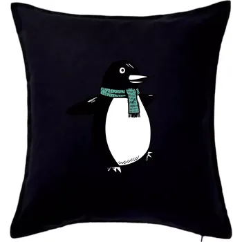 Polštář Tučňák se zelenou šálou - Polštář 50x50 - 50x50 - Pouze potah ( Černá )