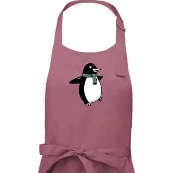 Kuchyňská zástěra Tučňák se zelenou šálou - Dámská zástěra na vaření - Univerzální velikost ( Starorůžová )