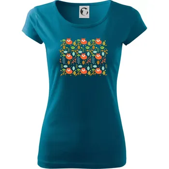 Dámské tričko Folklor - devět lišek - Dámské triko Pure - XL ( Petrolejová )