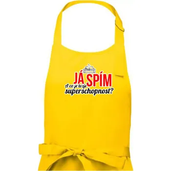 Kuchyňská zástěra Já spím - tvoje superschopnost? rovný nápis - Dámská zástěra na vaření - Univerzální velikost ( Žlutá )