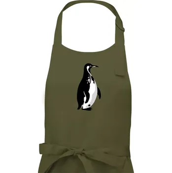 Kuchyňská zástěra Tučňák černobílý z boku - Pánská zástěra na vaření - Univerzální velikost ( Khaki )