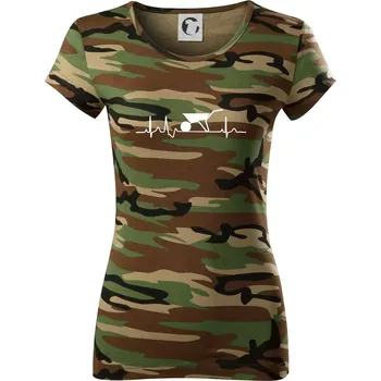 Dámské tričko EKG kolečko - Dámské maskáčové triko - XL ( Hnědý maskáč )