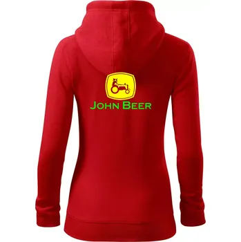 Dámská mikina John Beer traktor - Dámská mikina trendy zipper s kapucí - XS ( Červená )