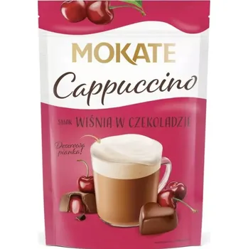 Káva MOKATE Cappuccino CHERRY IN CHOCOLATE flavour 110g (Cappuccino, instantní kávový nápoj v prášku s příchutí višní v čokoládě)