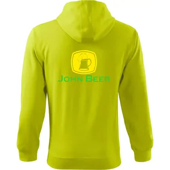 Pánská mikina John Beer - Pivo - Mikina s kapucí na zip trendy zipper - 3XL ( Limetková )