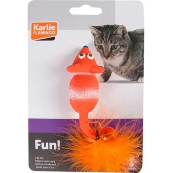 Hračka pro kočku Karlie Hračka myš s peřím a zvonkem 12x3cm