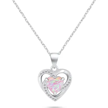 Náhrdelník Brilio Silver Půvabný stříbrný náhrdelník Srdce s opálem NCL154WP + 2 měsíce na vrácení zboží