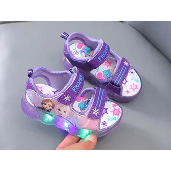 Dětská sportovní obuv Frozen (Ledové království) Letní svítící sandálky se zapínáním na suchý zip s motivem "Frozen" - Anna a Elsa Barva: Fialová, Velikost EUR: 24
