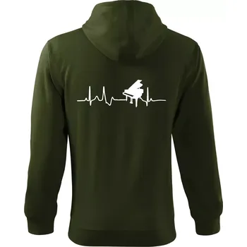 Pánská mikina Piano ekg - křídlo - Mikina s kapucí na zip trendy zipper - M ( Military )