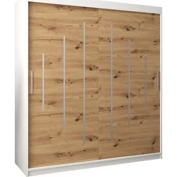 Šatní skříň Šatní skříň s posuvnými dveřmi YORK - 180x200cm -Bílá-Dub Artisan-