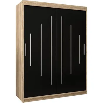 Šatní skříň Šatní skříň s posuvnými dveřmi YORK - 150x200cm -Dub Sonoma-Černá-