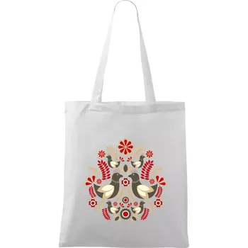 Folklór - hnědí ptáčci - Taška bavlněná - 42 x 38 cm ( Bílá )