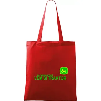 Nákupní taška Zachraň koně, vem si traktor! - Taška bavlněná - 42 x 38 cm ( Červená )