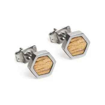 Náušnice Náušnice s dřevěným detailem Lini Earrings Hexagon z chirurgické oceli s možností výměny či vrácení do 30 dnů - JWE14