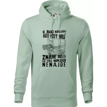 Pánská mikina K řidiči náklaďáku buďte vždy milý - Mikina pánská Cape s kapucí - S ( Sage )