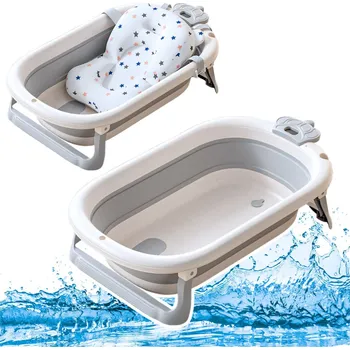 Mamido Skládací dětská vanička s matrací a teploměrem šedá