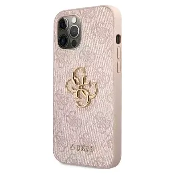 Pouzdro na mobilní telefon Guess PU 4G Metal Logo Zadní Kryt pro iPhone 12/12 Pro Pink