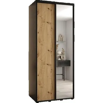 Šatní skříň Šatní skříň s posuvnými dveřmi a zrcadlem DAVOS 120cm | Černá / DUB Artisan / černé pojezd