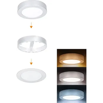 LED panel Solight LED mini panel koupelnový 2v1, 3CCT, podhledový/přisazený, 12W, 1020lm, IP54, stříbrná, kulatý