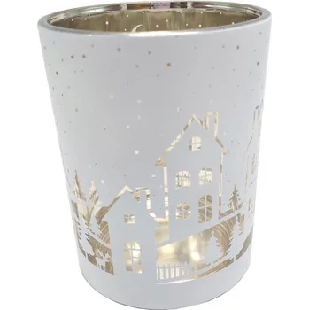 Svícen Svícen skleněný S bílé domky 7*5cm 9306105B
