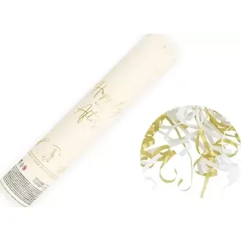 Konfeta Konfety se serpentinami, bílo-zlaté 25cm