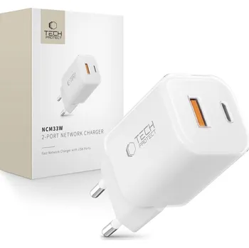 SÍŤOVÁ NABÍJEČKA TECH-PROTECT NCM33W 2-PORT NETWORK CHARGER PD33W/QC3.0 WHITE