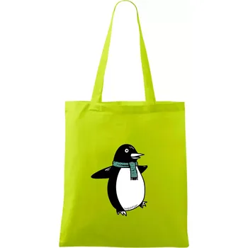 Tučňák se zelenou šálou - Taška bavlněná - 42 x 38 cm ( Limetková )