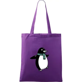 Tučňák se zelenou šálou - Taška bavlněná - 42 x 38 cm ( Fialová )