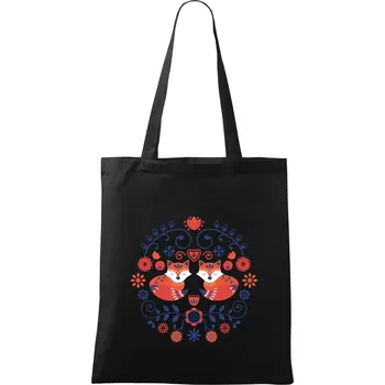 Nákupní taška Folklor - dvě lišky - Taška bavlněná - 42 x 38 cm ( Černá )